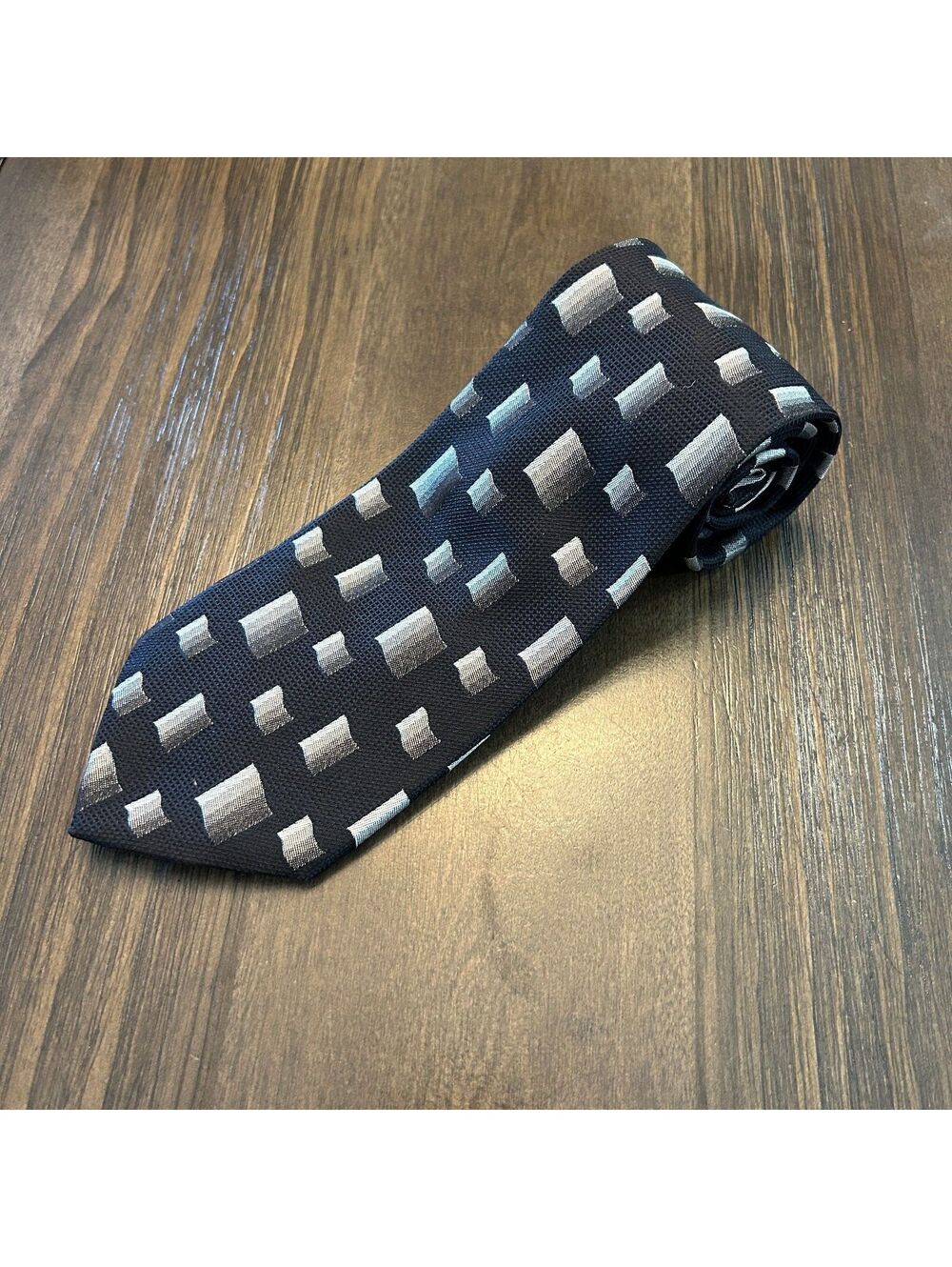 Vintage Y2K 90s Filo A' Mano by Tom James 100% Silk Geometric Striped Tie Black